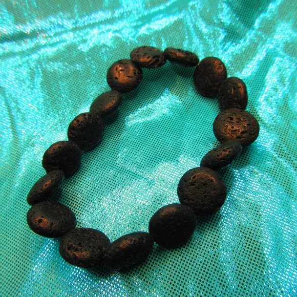 Lava Stone Coins 7" Stretchy Gemstone Bracelet - Picture 2 of 3